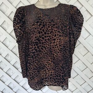 ELIE TAHARI  Noelle Top Leopard Print Velvet Burnout Puff Sleeve Dressy Top